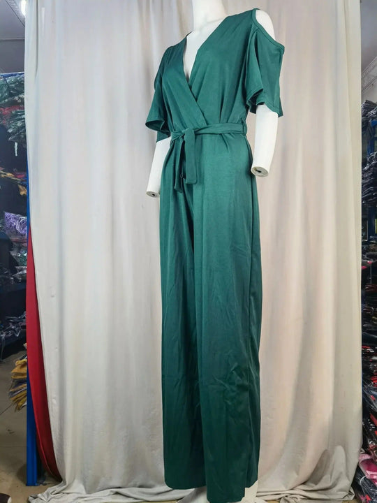 Enkel gul jumpsuit med vida ben och V-ringning