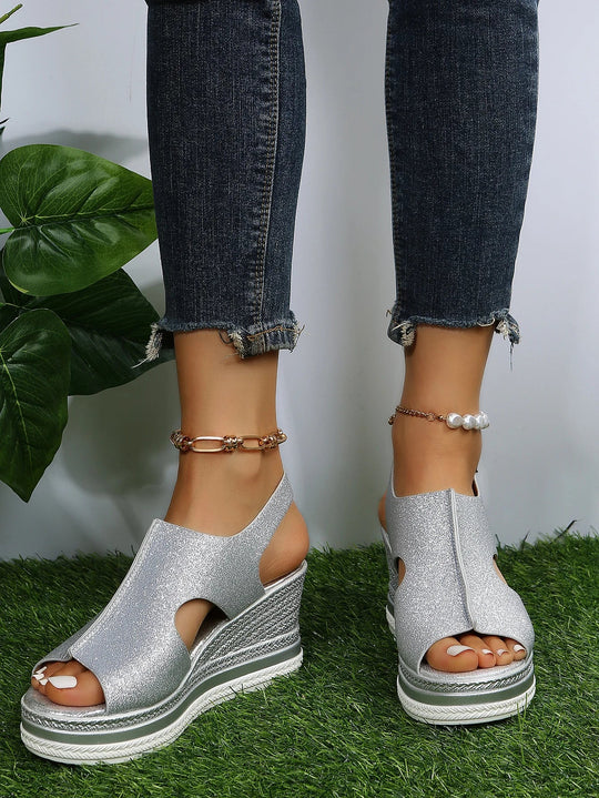 Wedge Heel Sandals for Women Adorned with Sequins