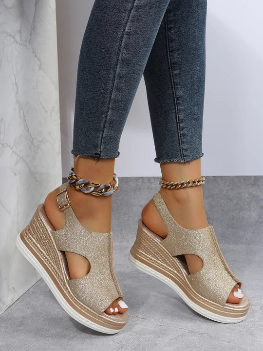 Wedge Heel Sandals for Women Adorned with Sequins