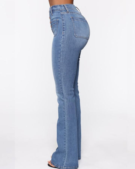 Button Fly Booty Jeans med hög midja och utsvängda ben