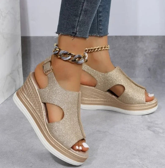 Wedge Heel Sandals for Women Adorned with Sequins