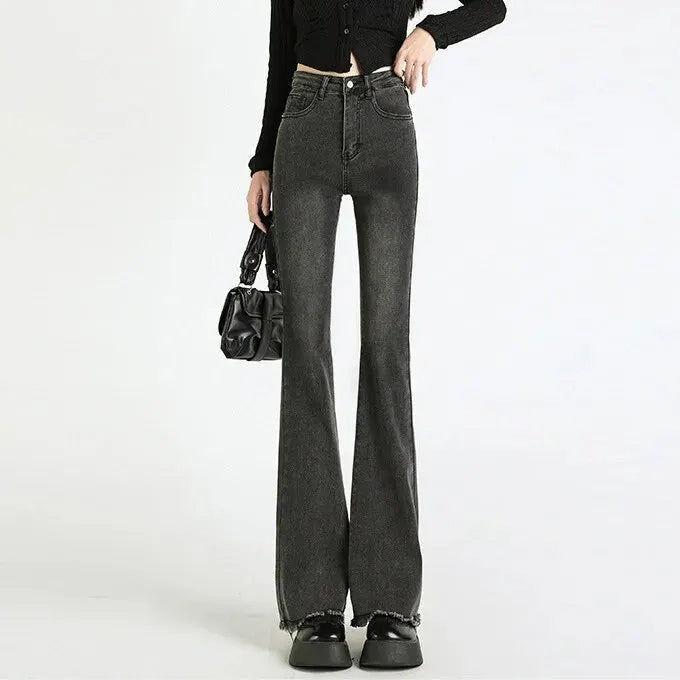 Vintage Slim Bell Bottoms Damjeans med hög midja