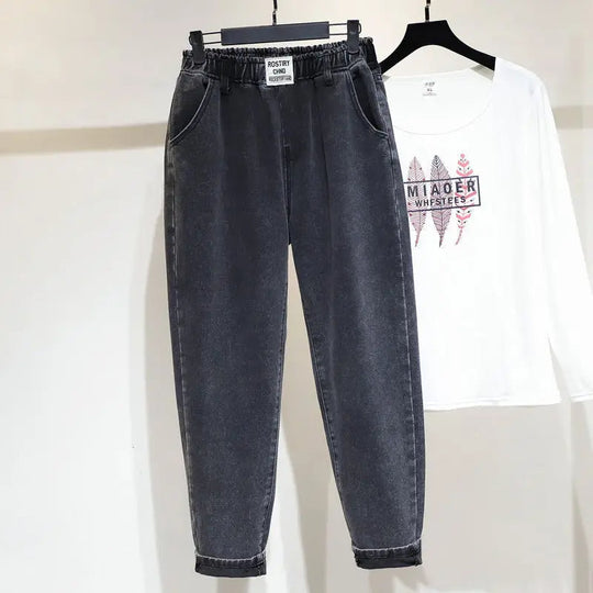 Damjeans med hög elastisk midja och ankellängd