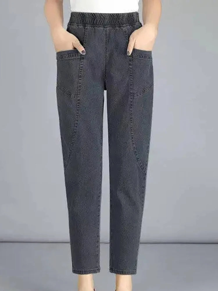 Vintage High Waist Ankle Length Blue Jeans för kvinnor