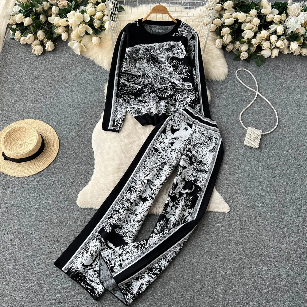 Viveka casual stickad tryckt set