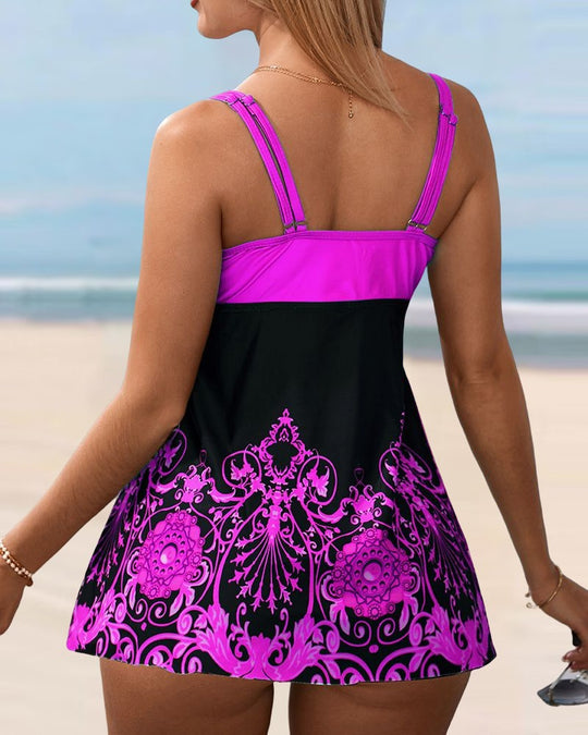 Tankini-set för kvinnor - 2-delad kostym med magkontrollbyxor för pojkar - perfekt för stranden och sommaren