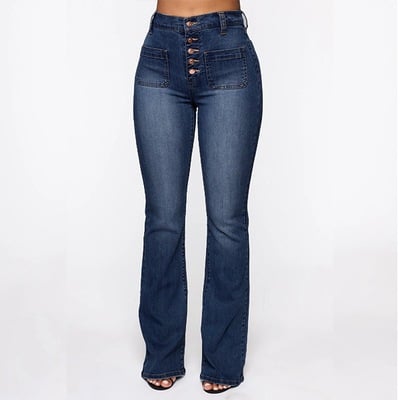 Button Fly Booty Jeans med hög midja och utsvängda ben