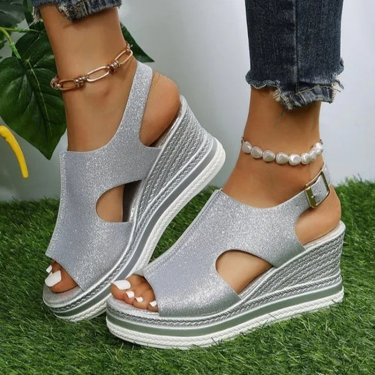 Wedge Heel Sandals for Women Adorned with Sequins