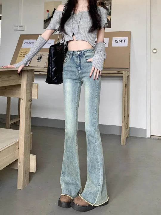 Vintage Slim Bell Bottoms Damjeans med hög midja