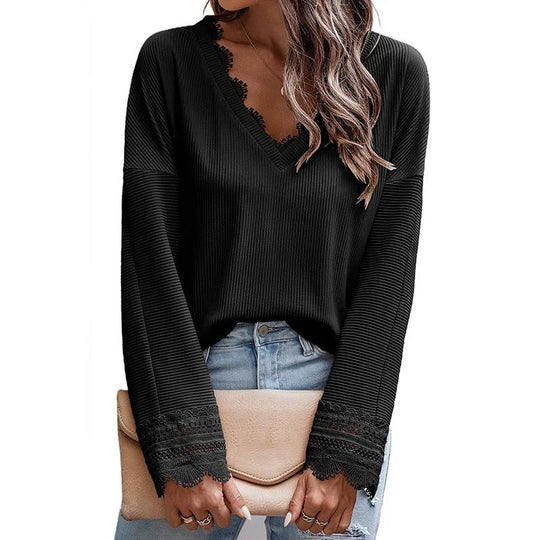 Sofia grovstickad V-ringad med fleece dam blus