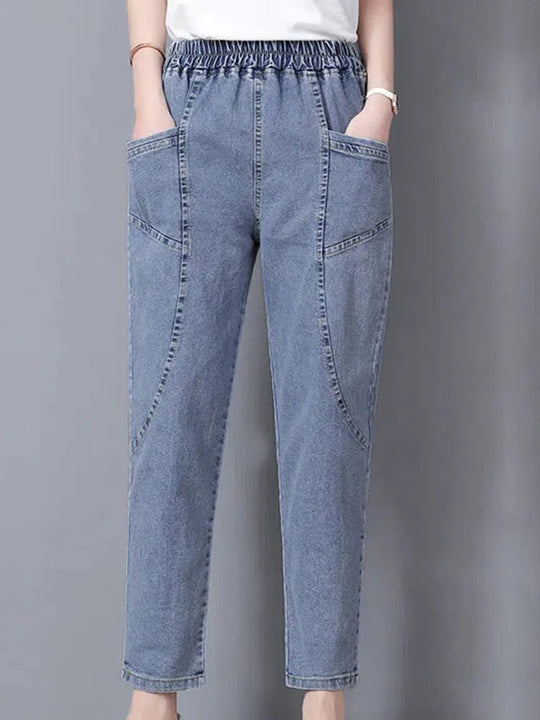 Vintage High Waist Ankle Length Blue Jeans för kvinnor
