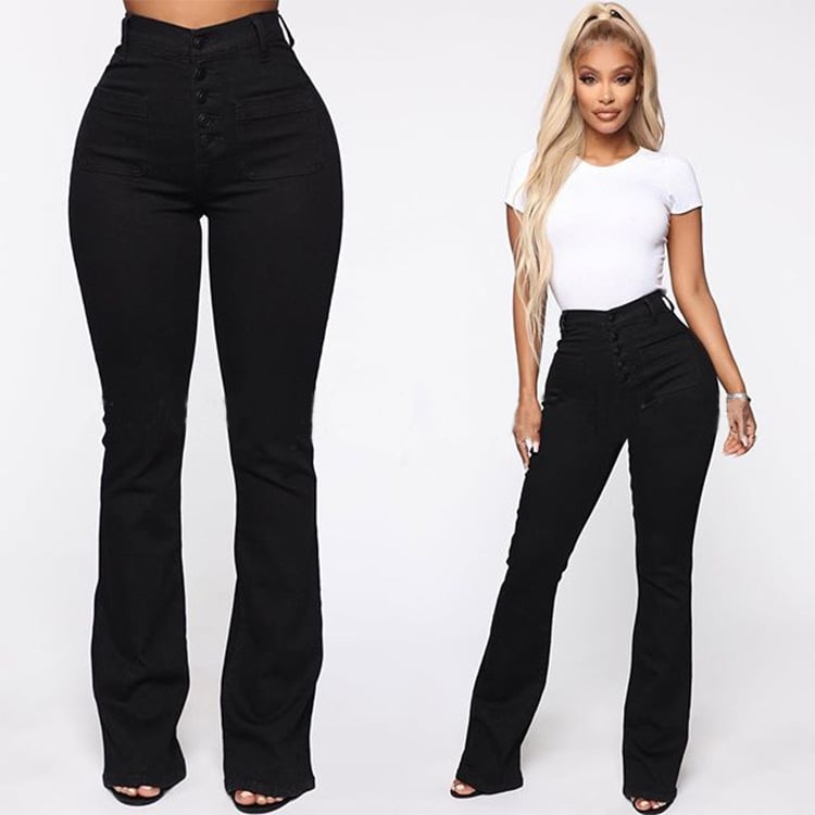 Button Fly Booty Jeans med hög midja och utsvängda ben