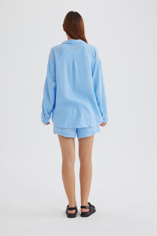 Damkläder - Långärmade toppar och shorts med mittknappar - Perfekt för vardags- och sommarkläder