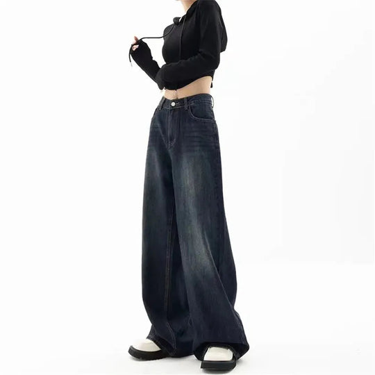 Jeans med hög midja och vida ben för kvinnor