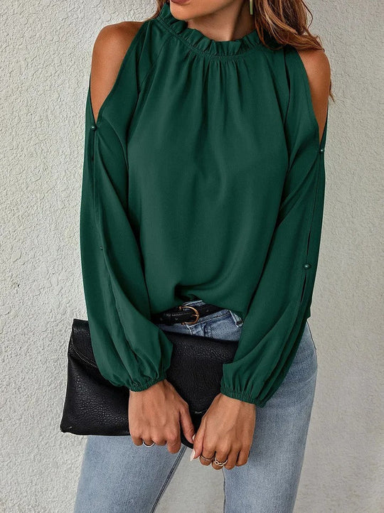Sara kontor av axeln stil med rund halsad fleece damblus