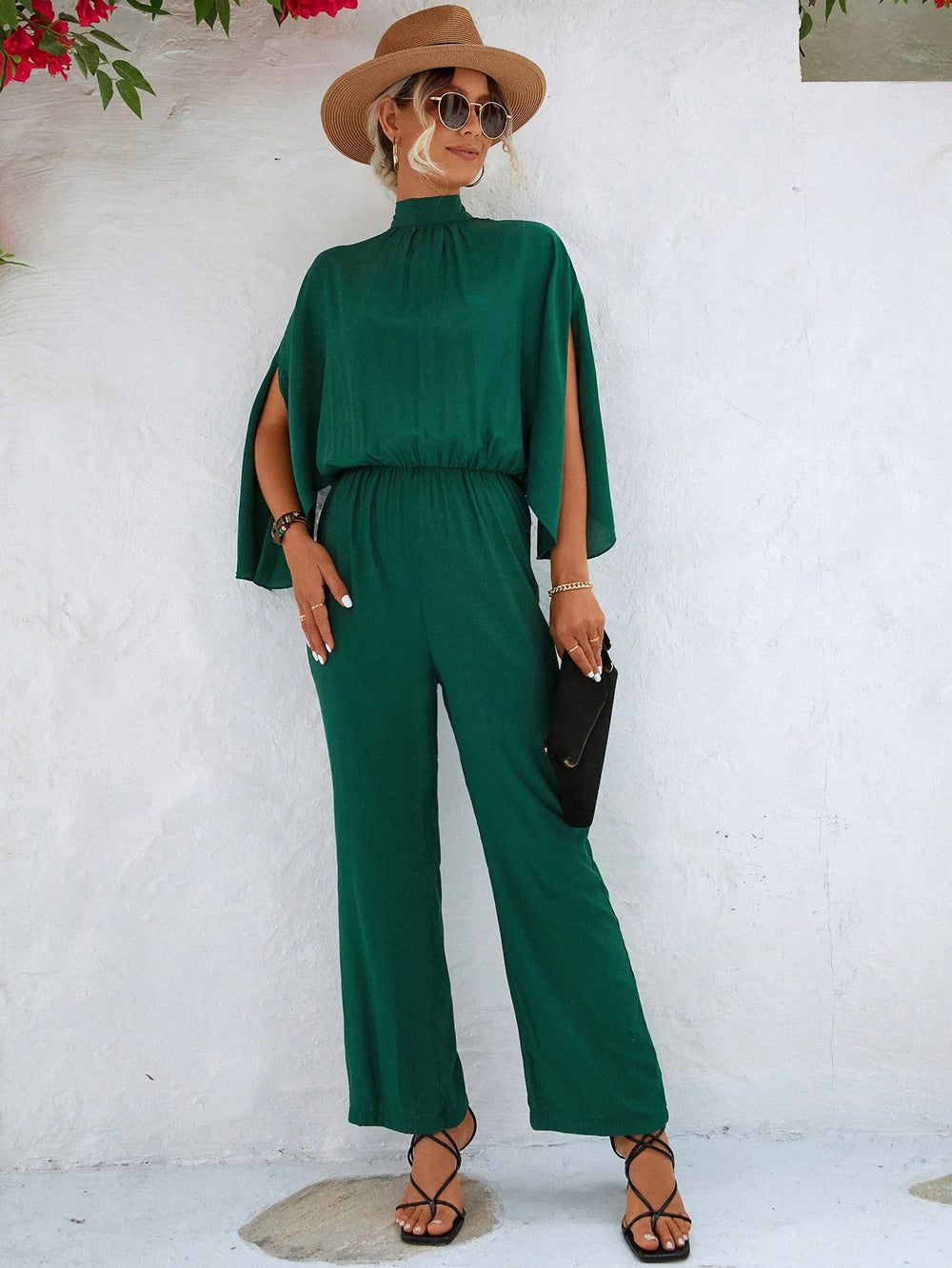 Grön jumpsuit i business-stil med uppstående krage