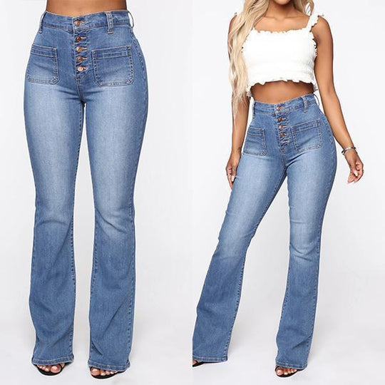 Button Fly Booty Jeans med hög midja och utsvängda ben