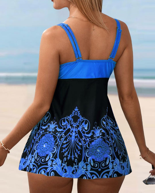 Tankini-set för kvinnor - 2-delad kostym med magkontrollbyxor för pojkar - perfekt för stranden och sommaren