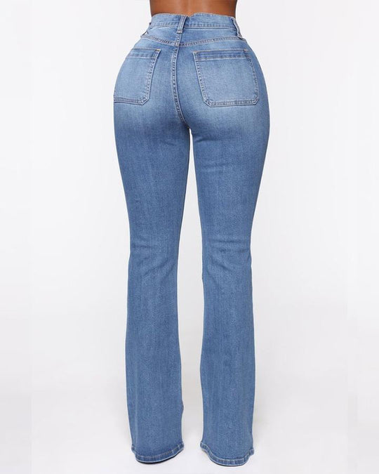 Button Fly Booty Jeans med hög midja och utsvängda ben
