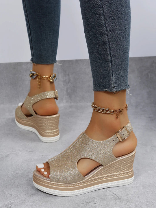 Wedge Heel Sandals for Women Adorned with Sequins