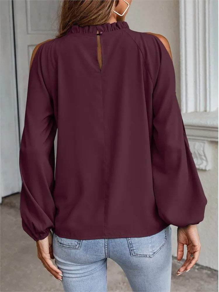 Sara kontor av axeln stil med rund halsad fleece damblus