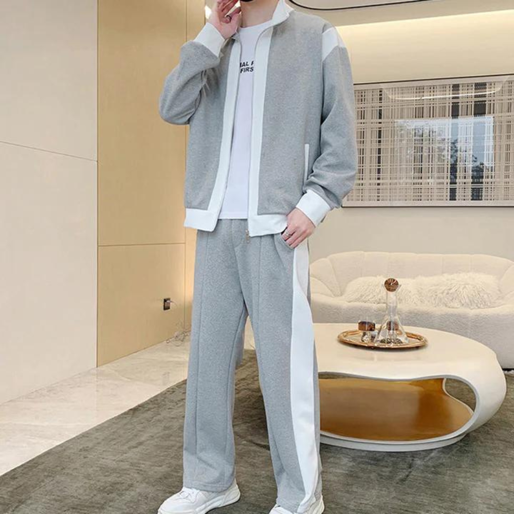 Herrkläder - Casual Set - Zip Up Stand Collar Jacka och joggingbyxor - Perfekt för vår- och höstkläder