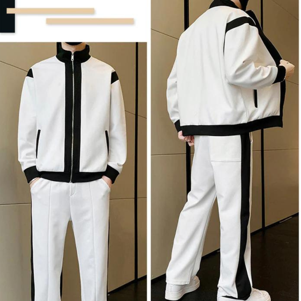 Herrkläder - Casual Set - Zip Up Stand Collar Jacka och joggingbyxor - Perfekt för vår- och höstkläder