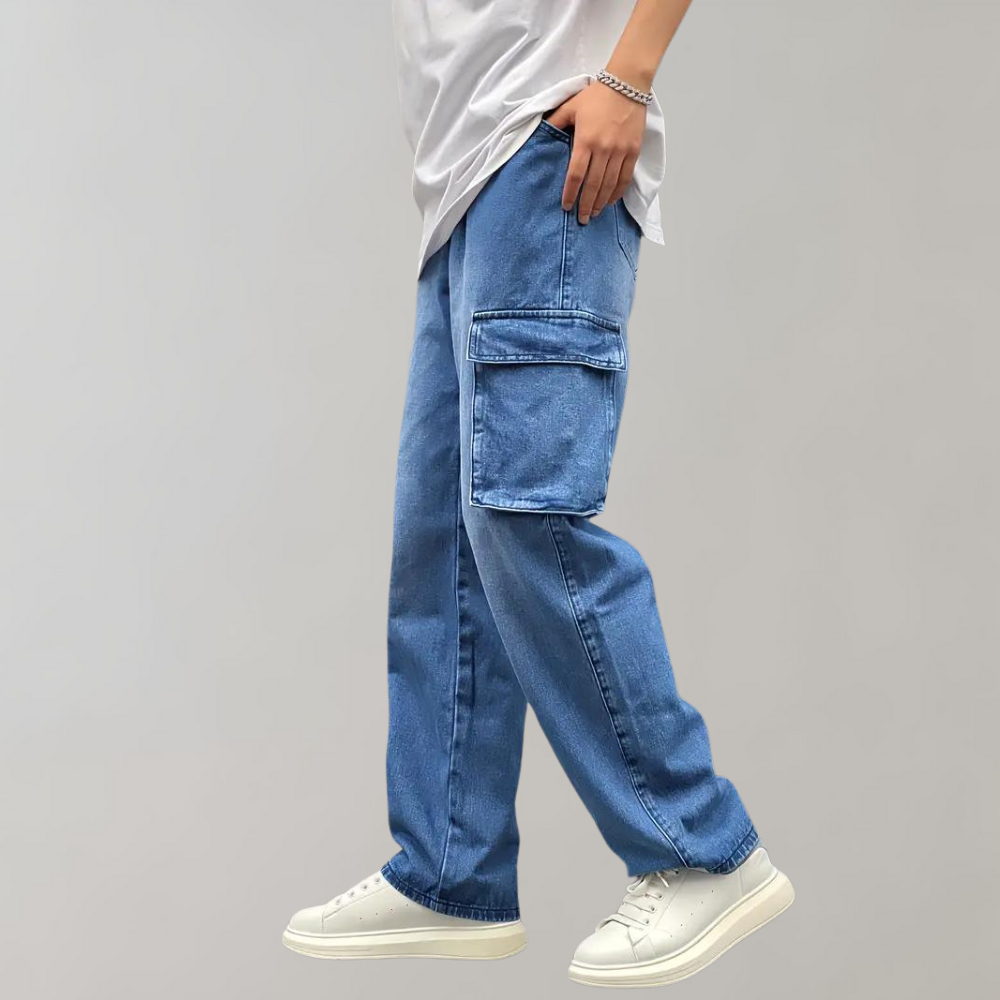 Herrbyxor - cargobyxor - Jeans med multificka - Perfekt för vår- och sommarkläder