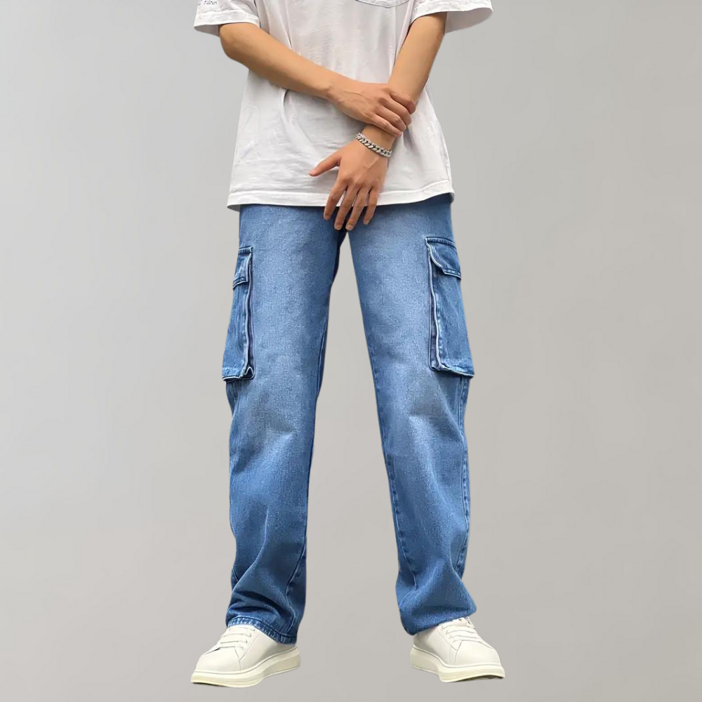 Herrbyxor - cargobyxor - Jeans med multificka - Perfekt för vår- och sommarkläder