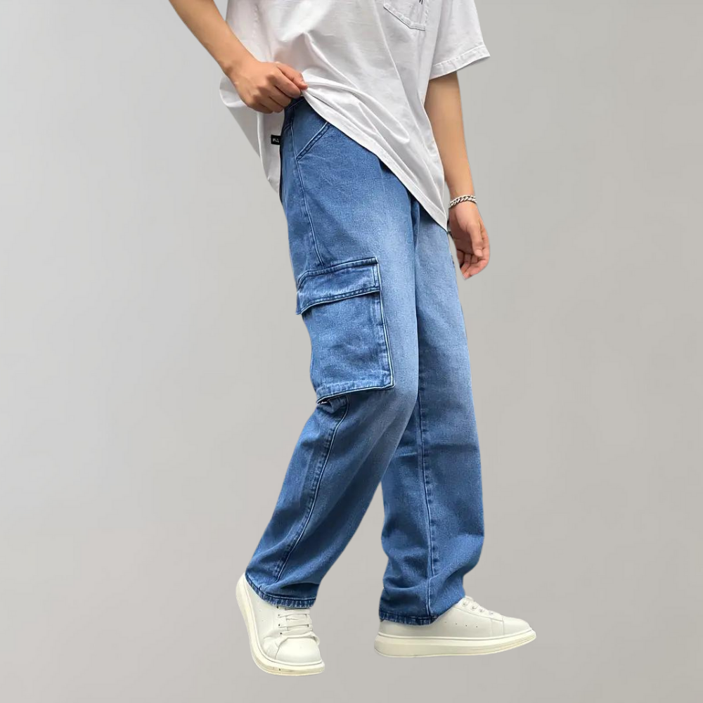Herrbyxor - cargobyxor - Jeans med multificka - Perfekt för vår- och sommarkläder