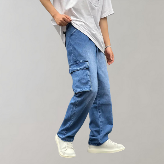 Herrbyxor - cargobyxor - Jeans med multificka - Perfekt för vår- och sommarkläder