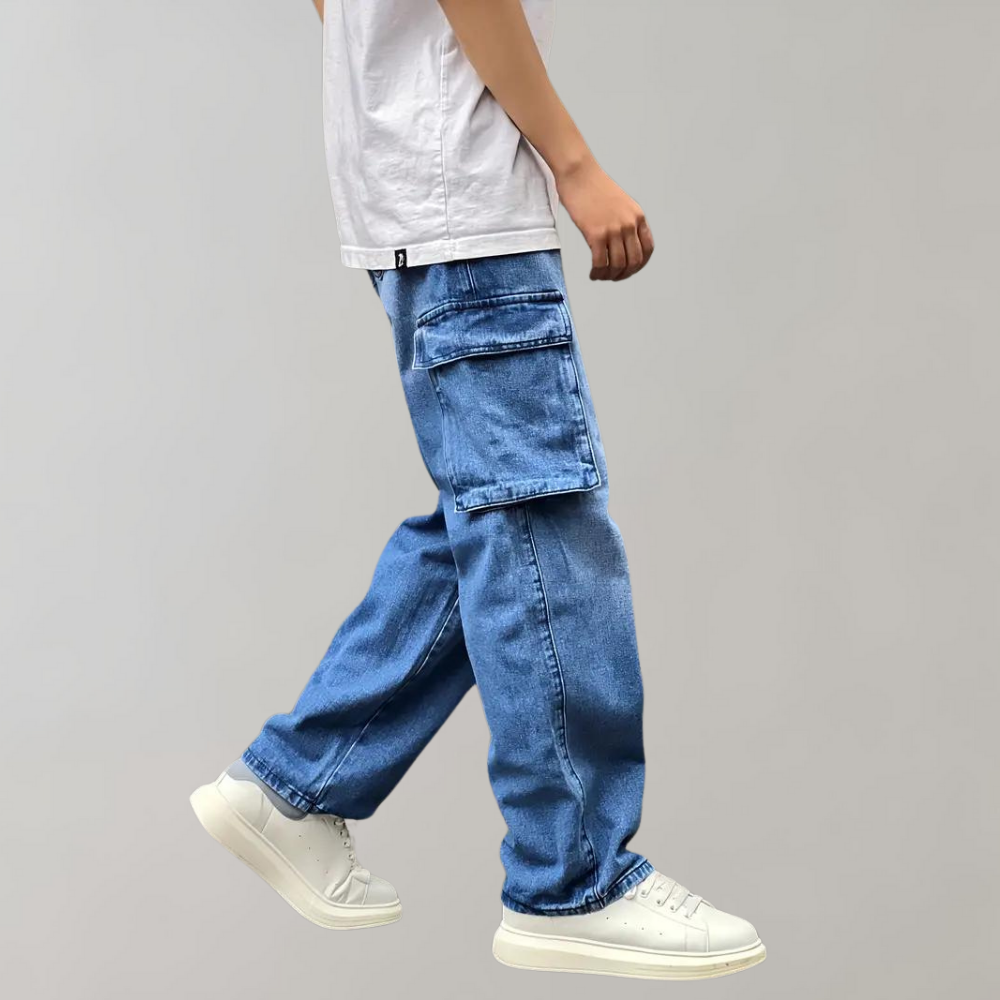 Herrbyxor - cargobyxor - Jeans med multificka - Perfekt för vår- och sommarkläder