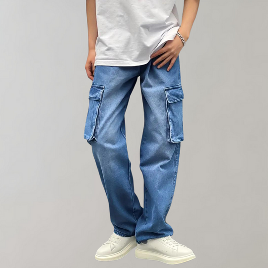 Herrbyxor - cargobyxor - Jeans med multificka - Perfekt för vår- och sommarkläder