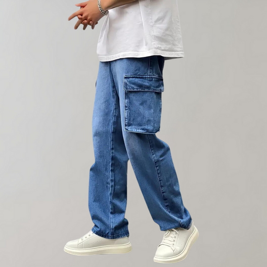 Herrbyxor - cargobyxor - Jeans med multificka - Perfekt för vår- och sommarkläder