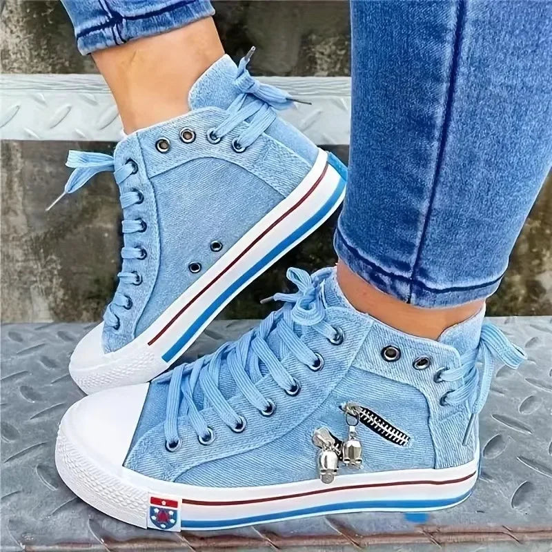 Damskor - utomhusskor - högskurna jeansskor med dragkedja
