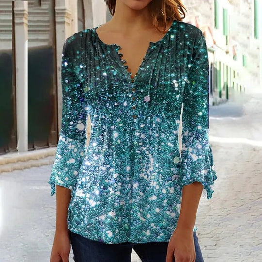 Damtopp - Chic blus med rosettärm - Perfekt för sommardagar