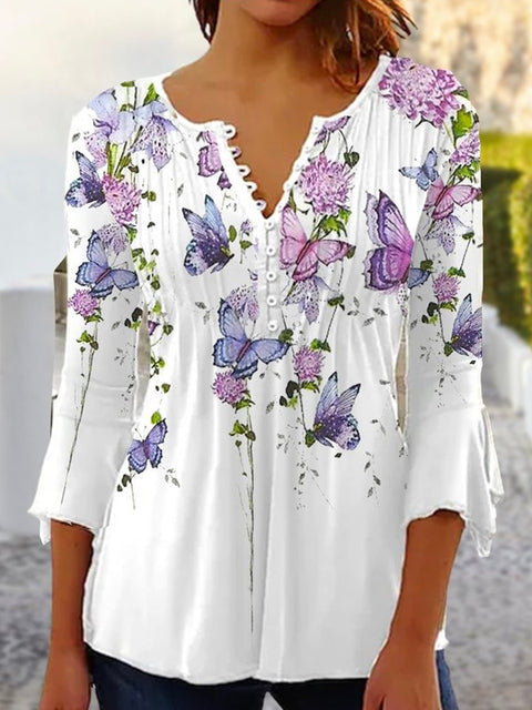 Damtopp - Chic blus med rosettärm - Perfekt för sommardagar