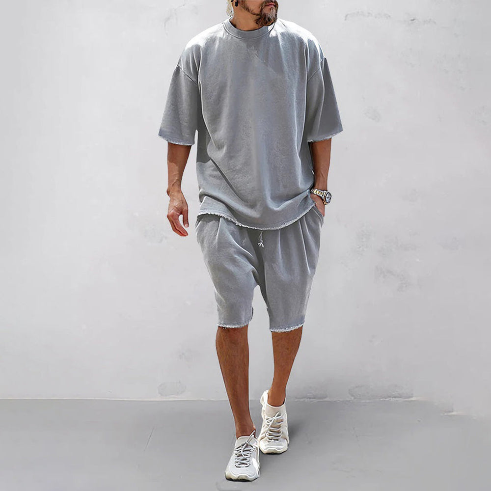 Herrkläder - Fritidsset - Korta ärmar med lös passform med toppar och shorts med rund hals - Perfekt för vår- och sommarkläder
