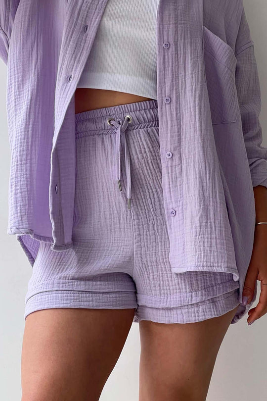 Damkläder - Långärmade toppar och shorts med mittknappar - Perfekt för vardags- och sommarkläder