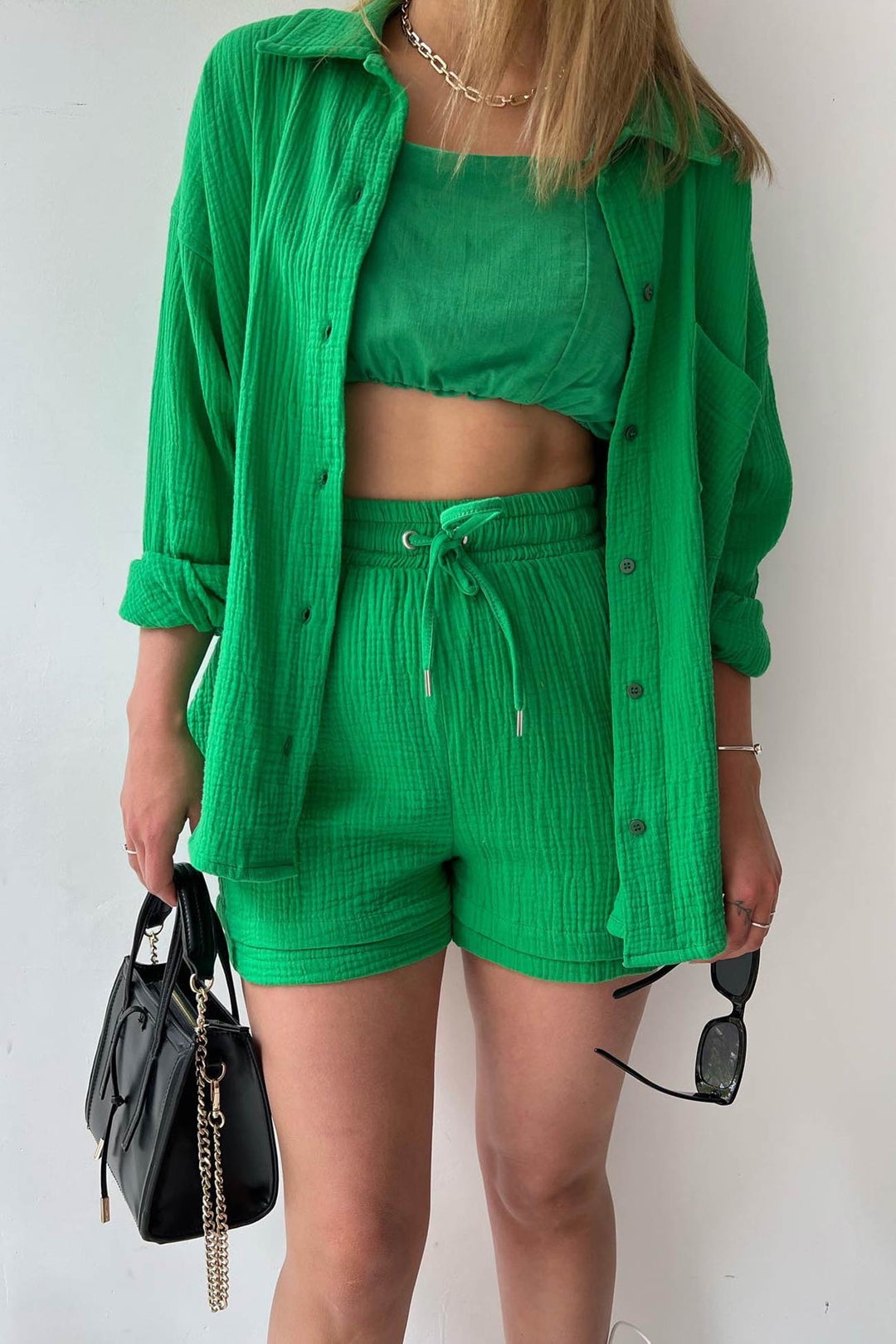 Damkläder - Långärmade toppar och shorts med mittknappar - Perfekt för vardags- och sommarkläder