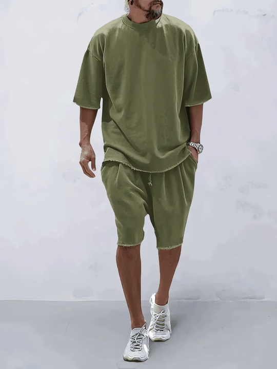 Herrkläder - Lös passform - T-shirt och shorts med mellanlånga ärmar - Perfekt för vardags- och sommarkläder