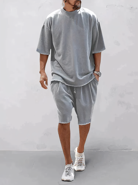 Herrkläder - Lös passform - T-shirt och shorts med mellanlånga ärmar - Perfekt för vardags- och sommarkläder