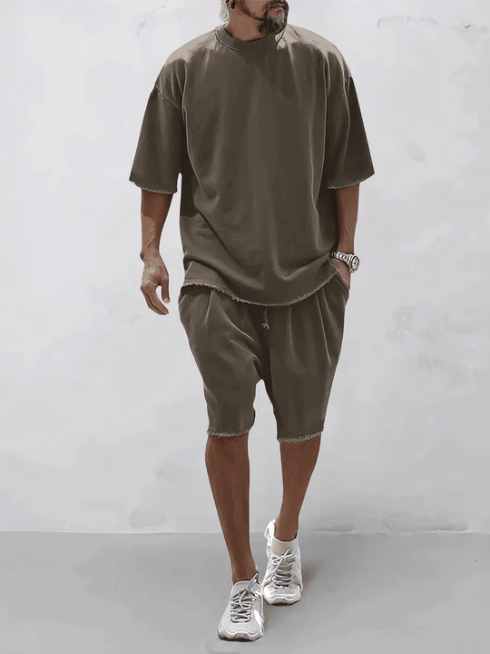 Herrkläder - Lös passform - T-shirt och shorts med mellanlånga ärmar - Perfekt för vardags- och sommarkläder