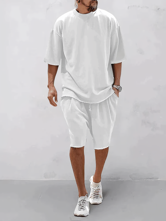 Herrkläder - Lös passform - T-shirt och shorts med mellanlånga ärmar - Perfekt för vardags- och sommarkläder