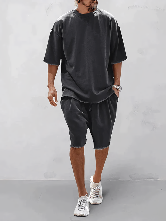 Herrkläder - Lös passform - T-shirt och shorts med mellanlånga ärmar - Perfekt för vardags- och sommarkläder