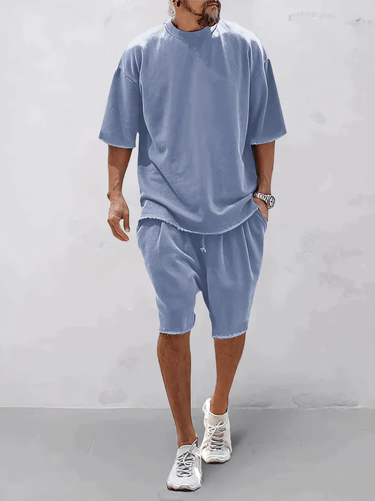 Herrkläder - Lös passform - T-shirt och shorts med mellanlånga ärmar - Perfekt för vardags- och sommarkläder