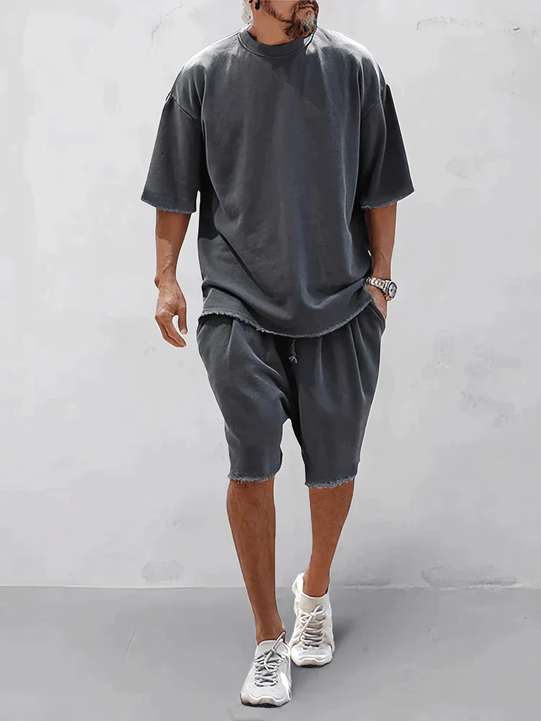 Herrkläder - Lös passform - T-shirt och shorts med mellanlånga ärmar - Perfekt för vardags- och sommarkläder