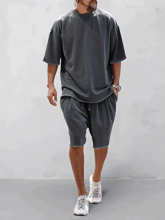 Herrkläder - Lös passform - T-shirt och shorts med mellanlånga ärmar - Perfekt för vardags- och sommarkläder