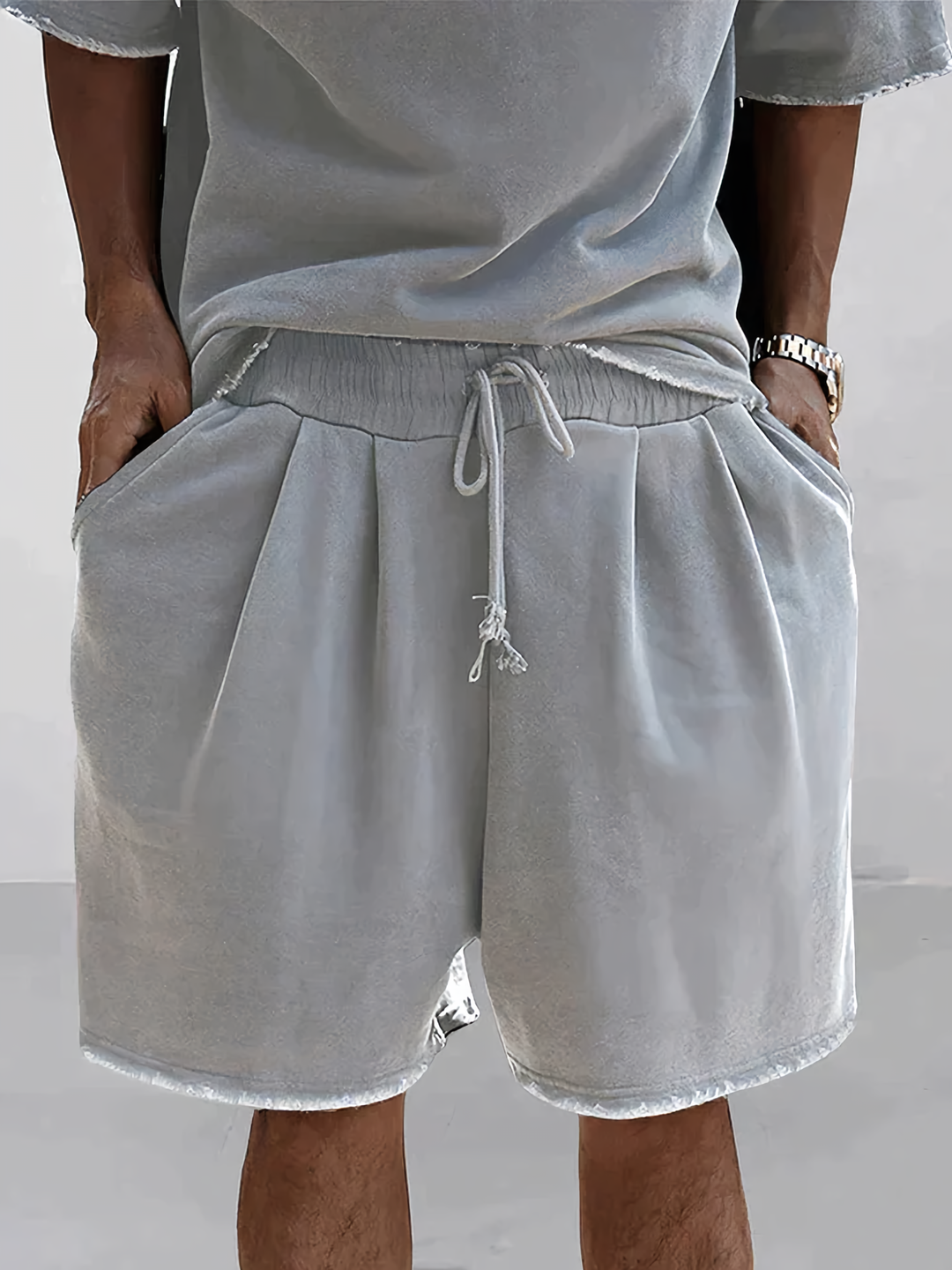 Herrkläder - Lös passform - T-shirt och shorts med mellanlånga ärmar - Perfekt för vardags- och sommarkläder