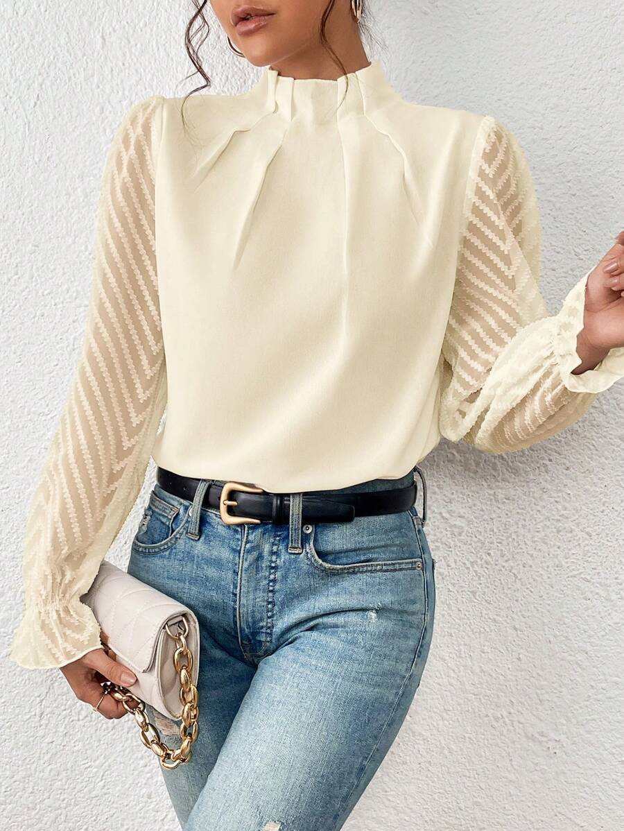 Chiffongkrage med långärmad blus för kvinnor i kontorsstil